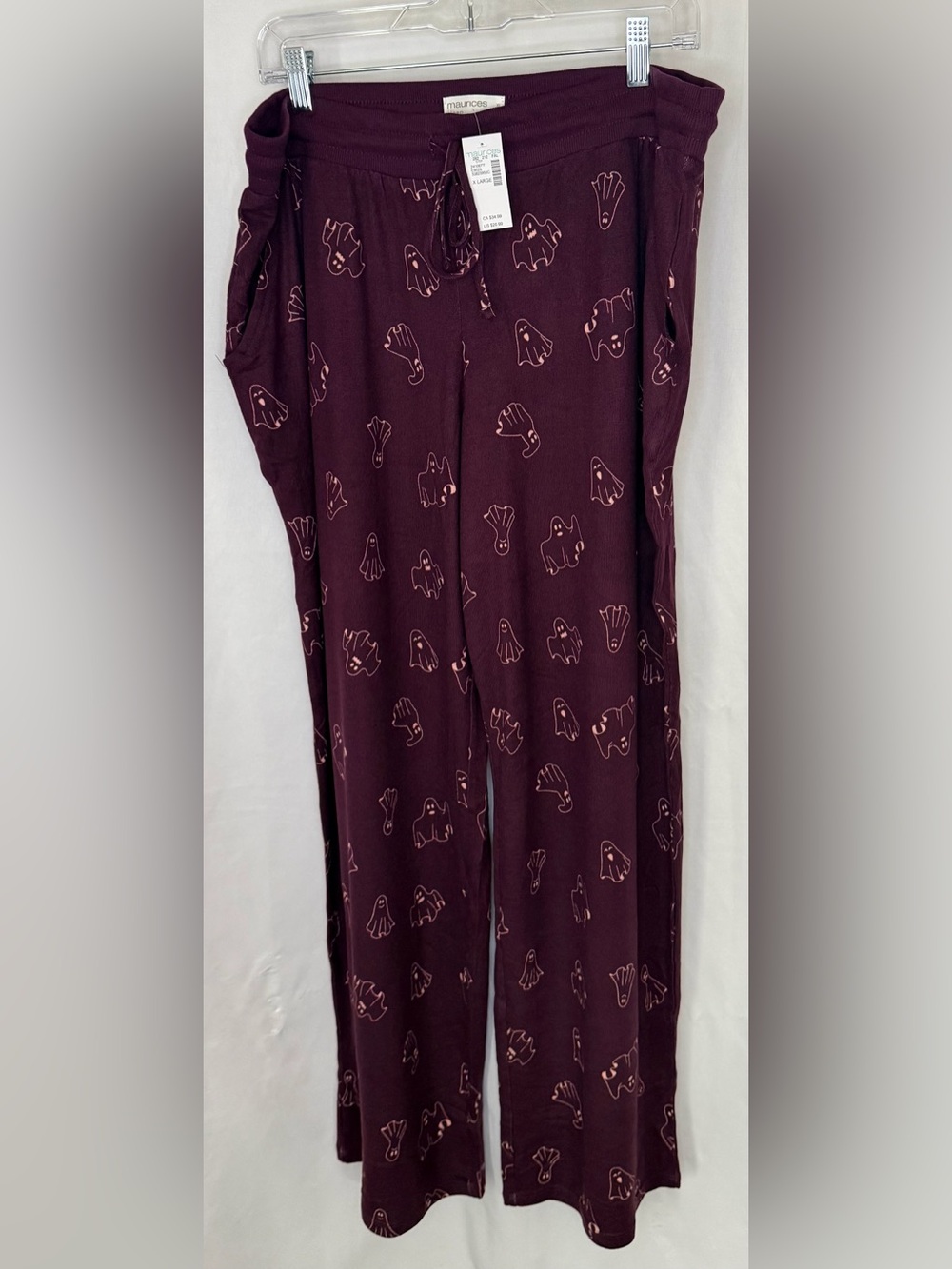 Maurices Burgundy Pajama Pants with Pink Ghost Print XL